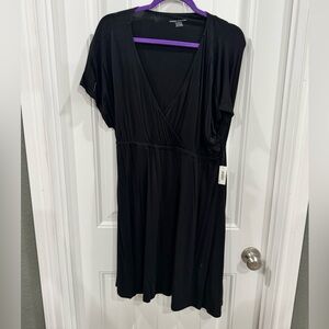 Amazon Essentials Black Wrap Style Midi Dress XL NWT Short Sleeve